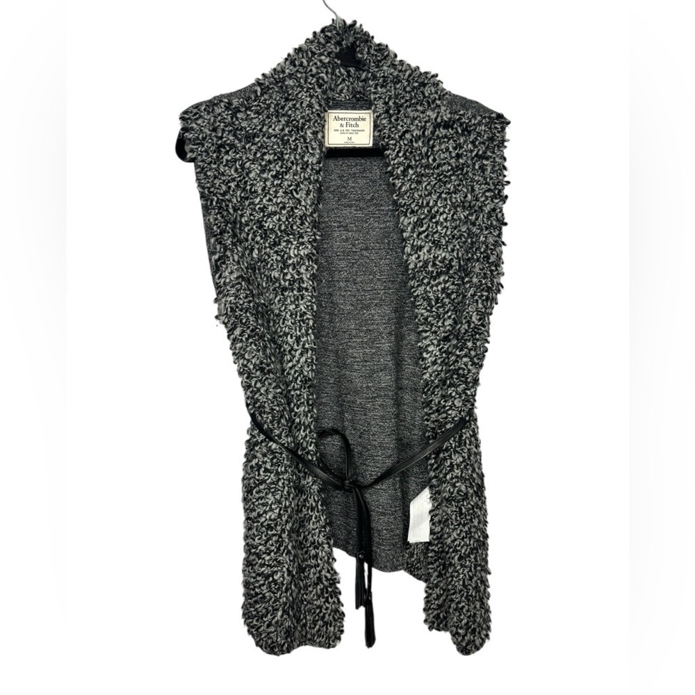 Abercrombie & Fitch Sweater Vest Womens Wool Alpaca Blend Faux Leather Tie M